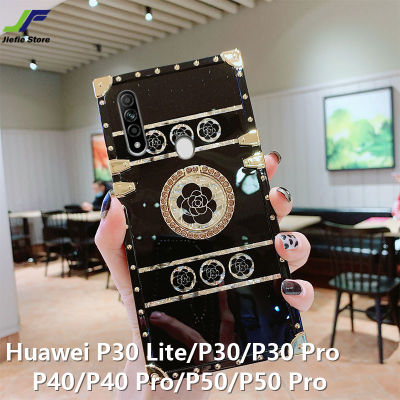 JieFie สำหรับ Huawei P30 Lite / P30 / P30 Pro / P40 / P40 Pro / P50 / P50 Pro ดอกไม้โทรศัพท์กรณีแฟชั่น Bling เงา Soft TPU กันชนแหวน Anti-Drop Phone Cover
