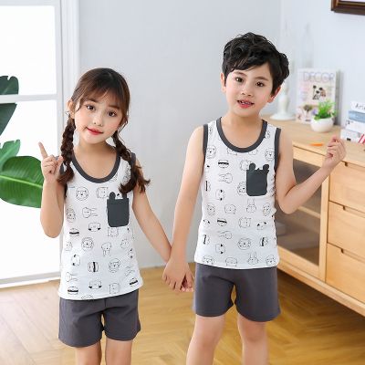 1-11Y 2PcsSet Summer Kids Clothes Set Animal Cartoon Cotton Boys Girls Vest T Shirt + Shorts Suit