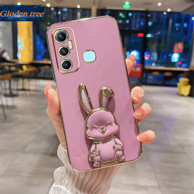 Andyh New Design For Infinix Hot11 X662 X662B X689F Case Luxury 3D Stereo Stand Bracket Smile Rabbit Electroplating Smooth Phone Case Fashion Cute Soft Case