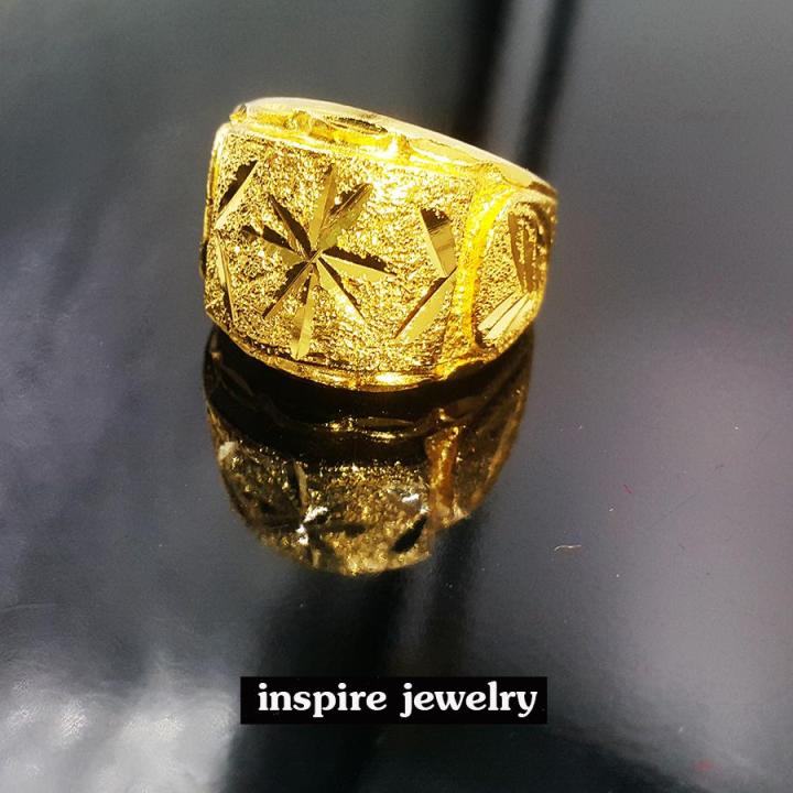 inspire-jewelry-แหวนทองตอกลาย-แบบขายดีที่สุด-ดีไซด์หรูอินเทรน-ตัวเรือนหุ้มเศษทองแท้-24k-สวยหรู-งานแบบร้านทอง