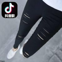 CODxdrrf5157 Jeans casual cropped pants wide-leg pants 破洞打底裤女学生韩版黑色夏季外穿薄九分弹力修身小脚显瘦铅笔裤xaimen.my