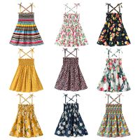 2023 Summer Girls Print Suspended Dress New Korean Style Children Cute Sleeveless Flowers Fashion Dress Baby Girl Beach Dress  by Hs2023