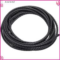 XUESHE 5.5 Yards 3mm คะ สายหนังแท้ รอบพับ เครื่องหนังแท้ สายพับกลม สายกำไลข้อมือ สีดำสีดำ สายรัด Bolo ถัก ทำเครื่องประดับ DIY