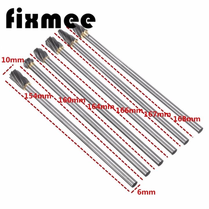 6ชิ้นประสิทธิภาพคุณภาพสูงยาว150มม-6x10มม-ทังสเตนคาร์ไบด์อะลูมิเนียมตัดหัวเจาะแบบหมุน-burs-6มม-เพลาหัวเจาะเครื่องมือไฟฟ้า