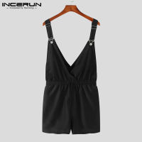 INCERUN 2021 Men Rompers Fashion Joggers Solid Color Streetwear Casual Bib Shorts Summer Drawstring Overalls Men Jumpsuits S-5XL