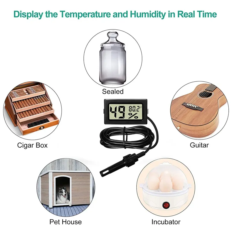 Digital Thermometer Hygrometer with Probe Indoor Temperature Humidity Meter  Hygrometer Gauge for Incubator Reptile Plant