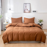 Solid Color Quilt Cover+PillowCase 2 Or 3pcs Set Home Bedding Sanding Duvet Case For Bedroom TwinQueenKing Size