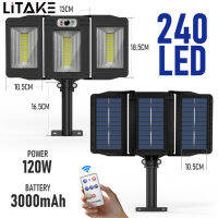 ไฟถนนพลังงานแสงอาทิตย์แบบ Led 240/384/648/675led 3หัวเซ็นเซอร์ตรวจจับการเคลื่อนไหว270มุมกว้าง Ip65โคมไฟติดผนังรีโมตคอนโทรลกันน้ำ