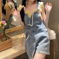 COD jfdss Denim Overalls Shorts 2022 Lace Trim Jeans Salt Series High Waist Wide Leg Pants Women Spring Thin Loose Straight