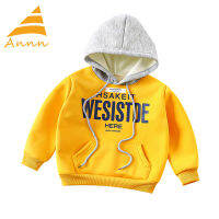 Annn Store เสื้อสเวตเตอร์มีฮู้ดผ้าฟลีซสำหรับเด็ก Baby One Velvet Warm Top