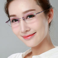 Anti Blue Light Filter Rimless Glasses Myopia Women Pink Computer Eyeglasses Prescription Nearsighted Frameless Diamond Eyewear