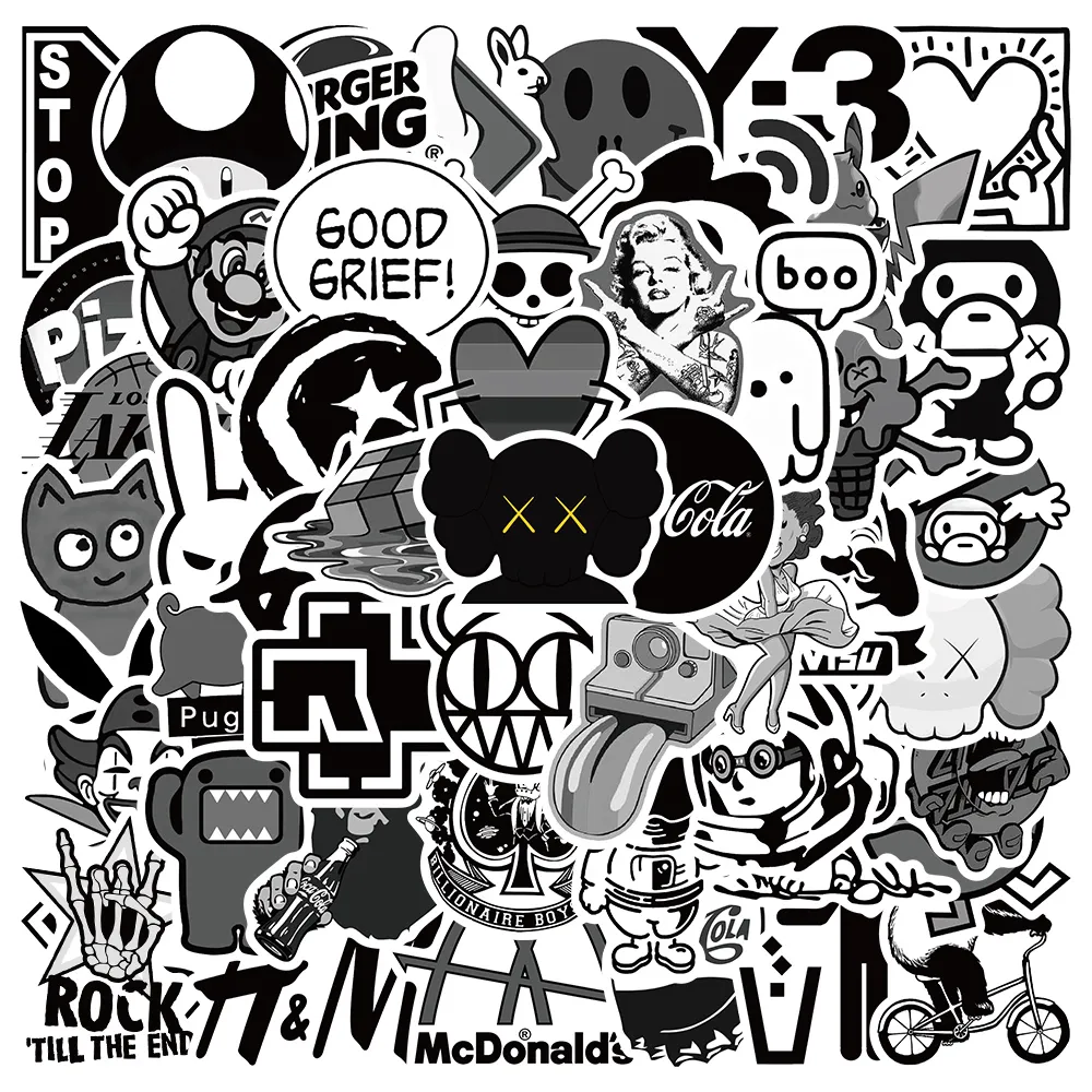 50Pcs Cartoon Cute Black Fashion Worlds Waterproof Sticker ...