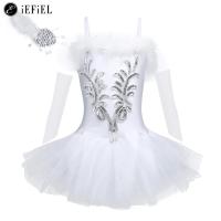 Kids Girls Sequins Beads Ballet Dance Princess Tutu Dress Leotard With Arm Sleeves Swan Lake Ballerina Costume For Performance