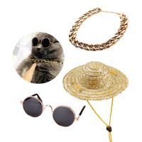 ZZOOI 3 Pcs Mexican Hats Dogs Motorcycle Sunglasses Dog Decorations Mexican Necklace Golden Necklace Cat Sunglasses