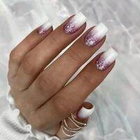 24pcs DIY Square False Nails Glitter Sequins Decor Press on Nail Short Coffin Ballet Fake Nails Full Cover Artificial Nail Tips fenguhan