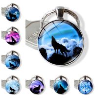 ▦✥ Wolf Moon Keychain Wolf Moon Cabochon Glass Product Keyring Full Moon Jewelry Wolf Pendant Wolf Key Chain Ring