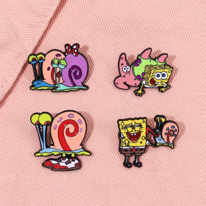 Cute Anime SpongeBob Enamel Pin Cartoon Patrick Star Snail Brooch ...