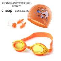 Children Swimming glasses Cartoon Swim Caps Ear Plug Professional Dolphin Boy Eyewear Waterproof Hat goggles Kids