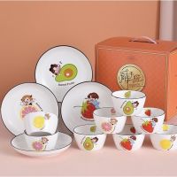 sweet fruits ชุดจานชามเซรามิค ชุดจานชาม สไตล์ยุโรป ชามลายเซรามิก ลายผลไม้ 1ชุด/12pcs