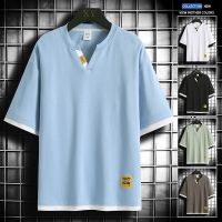 Mens short sleeve T-shirt new summer ice feeling trend half sleeve contracted menswear loose off American v-neck shirt --ntx230801✿﹊☈