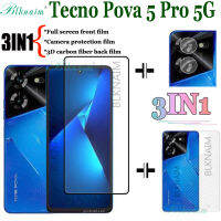 BLKNAIM3-in-1กระจกนิรภัยสำหรับ Tecno Pova 5 Pro 5G กระจกกันความร้อนอย่างเต็มที่ปกป้องหน้าจอ + ฟิล์มกล้อง + ฟิล์มด้านหลัง