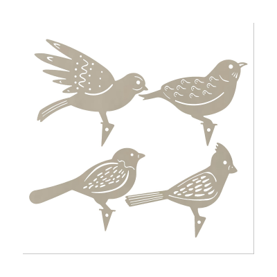 4 Piece Rusty Metal Bird Silhouettes Metal Yard Decoration Bird Steel Woodpecker Gardening Country Robin Art