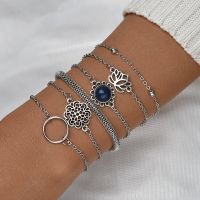 Fashion Silver Color Multilayer Women Bracelets Boho Hollow Flower Hoop Chain Bangle Bracelets Femme Set Jewelry Bijoux