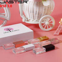 JASTERS Usb Flash Pen Drive 3.0 Crystal Sticks พิมพ์โลโก้ที่กำหนดเอง4GB 8GB 16GGB 32GB 64GB 128GB แก้วใสของขวัญ Pendrive