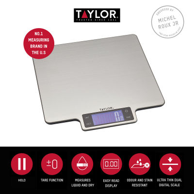 Taylor USA Pro Digital Large Kitchen Food Scales Stainless Steel - Silver (10kg/22lbs) เครื่องชั่งดิจิตอล ตัดภาชนะออกได้