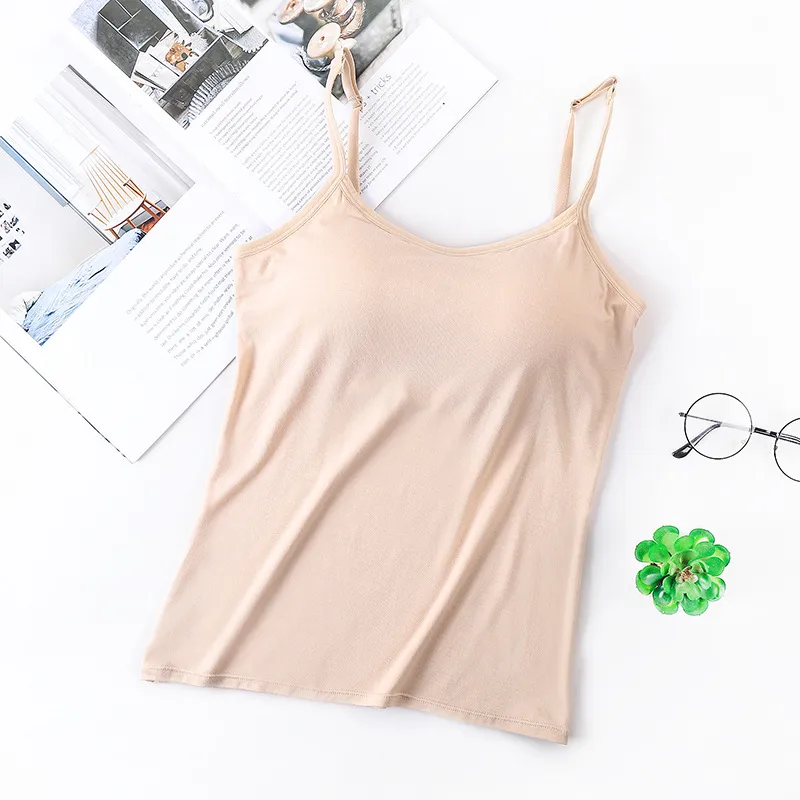 Women Padded Soft Casual Bra Tank Top Women Spaghetti Cami Top Vest Fe  Camisole With Built In Bra S