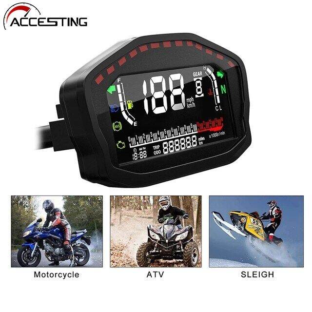 Motorcycle GPS Speedometer Digital LCD Odometer Tachometer With LED
