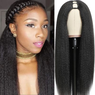 Kinky Straight U Part Wig 10-30 Inch U Part Yaki Straight Wigs For Black Women Daily Use Glueless Full Machine Made Wigs