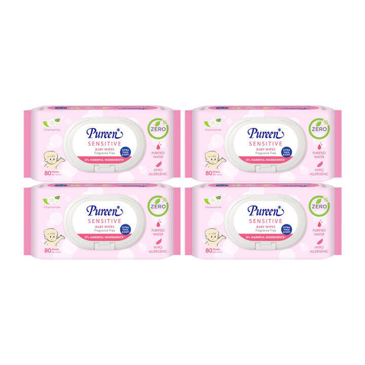 pureen-เบบี้ไวพ์-สูตรเซนซิทีฟ-sensitive-baby-wipes-แพ็ค-4-สุดคุ้ม-เหมาะสำหรับเด็กแรกเกิด