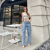 Colourblockmatter - High Waist Strap Cargo Jeans