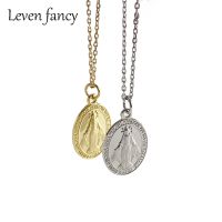 【CW】◐  925 Sterling Jewelry Gold Choker Pendant Mary Miraculous Medal Necklace