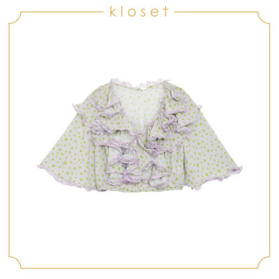 Kloset Ruffled Crop Top (RS19-T006) เสื้อผ้าผู้หญิง เสื้อผ้าแฟชั่น เสื้อแฟชั่น เสื้อตัวสั้น เสื้อคล็อป เสิ้อพิมพ์ลาย