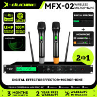 XDUOMIC MFX-02 ไมค์ลอย 2 แชนเนล ไมโครโฟนไร้สาย  เอฟเฟกต์เสียงรีเวิร์บในตัว ไมค์ลอย UHF ช่องรายการปรับได้ 200 กลุ่ม คาราโอเกะ ไมค์ร้องเพลง