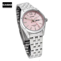 Velashop นาฬิกาข้อมือผู้หญิงคาสิโอ Casio  สายสเตนเลสสีเงิน หน้าปัดชมพู  รุ่น LTP-1335D-5AVDF, LTP-1335D-5A, LTP-1335D