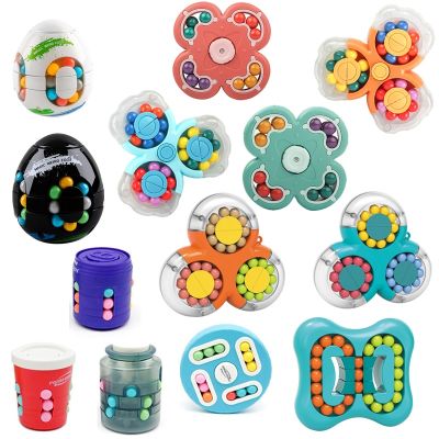 ○✼ New 2 In 1 Magic Bean Fingertip Spinner Toys Rotating Small Beads Magic Cube Stress Relief Children Puzzle Decompression Toys