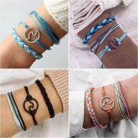 Tocona Bohemian Colorful Wax Thread Womens Ethnic Style Handmade Thread Rope Woven Fried Dough Twists Bracelet 3-piece Set Charms and Charm Bracelet