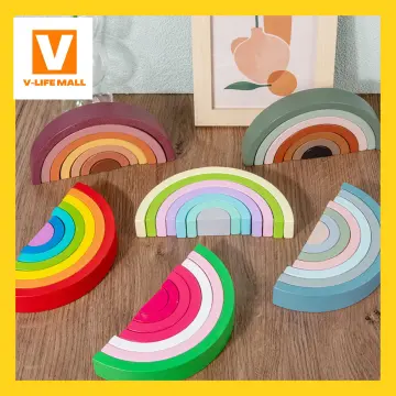 Large Size Montessori Educational Open Ended Toys Rainbow Constructor  Stacker Balance Waldorf Grimms Wooden Toys For Children