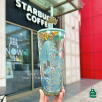 Starbuck Cup 2022 Anniversary Ocean Mermaid Goddess Gradual Change สีสันความจุขนาดใหญ่ Double Glass Straw Cup