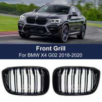 1 Pair Car Front Hood Kidney Grille Glossy Black Racing Grills For BMW 3 4 X3 X4 G01 G02 G08 2018-2021 Double Slat Line Grills