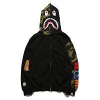 BAPE เสื้อสเวตเตอร์มีฮู้ดลายพรางสำหรับผู้ชาย,เสื้อสเวตเตอร์แฟชั่นชายซิปแจ็คเก็ตหลวมขนาดใหญ่บางๆลายฉลาม