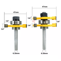 ดอกทริมเมอร์ เซาะร่องประกบไม้ แบบไม่มีลูกปืน แกน 1/2 (4 หุล) ใช้กับเร้าเตอร์ใหญ่ คุณภาพสูง 3-ฟัน T- รูปมีดประกบตารางฟันมีดประกบชั้นชั้นมีดแผงตัดงานไม้ตัดกัดตัดมีดแกะสลักสีเหลือง