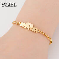 SMJEL สร้อยข้อมือสแตนเลส ฉลุลายช้าง 3 ตัว ดีไซน์สวย เครื่องประดับ Gold Cz Elephant Charm