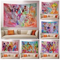 Girl Winx Clubs Colorful Tapestry Wall Hanging Art Science Fiction Room Home Decor Wall Hanging Sheets Knitting  Crochet