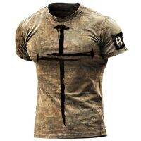 เสื้อยืดพิมพ์ลาย Jesus Cross ชายวินเทจเสื้อโพลีเอสเตอร์ระบายอากาศคอกลมหลวมแขนสั้นขนาดพิเศษเสื้อตัวนอกร็อค