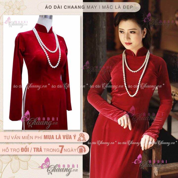 Áo Dài Nhung Đỏ Sang Trọng Chaang May Áo Dài Truyền Thống Cao Cấp, Vải Nhung  Mềm Độ Co Giãn Tốt, Dự Tiệc, Đám Hỏi | Lazada.Vn