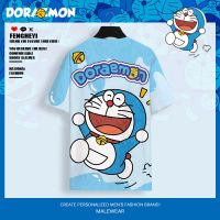 2023 NewDoraemon เสื้อยืดแขนสั้นชาย Tinkerbell Cat พิมพ์วัยรุ่นครึ่งแขน Slim-